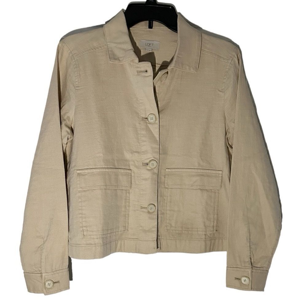 LOFT Cream Button Up Cropped Cotton Top Size XS